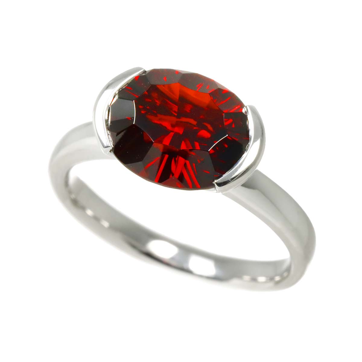 Garnet Diamond Ring 18K WG 750 size6.75(US)