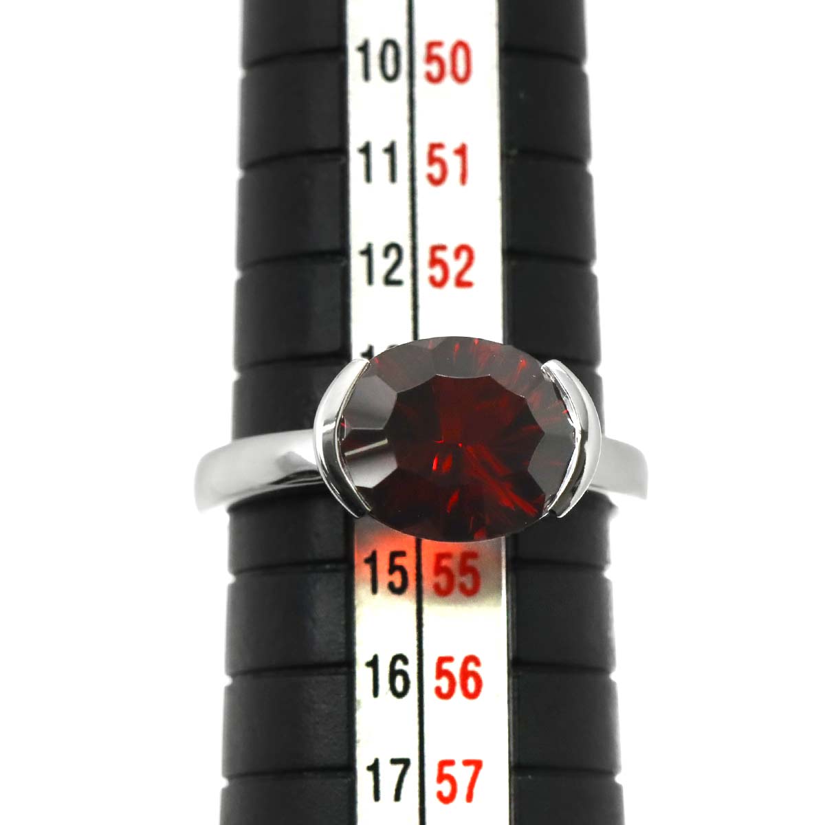 Garnet Diamond Ring 18K WG 750 size6.75(US)