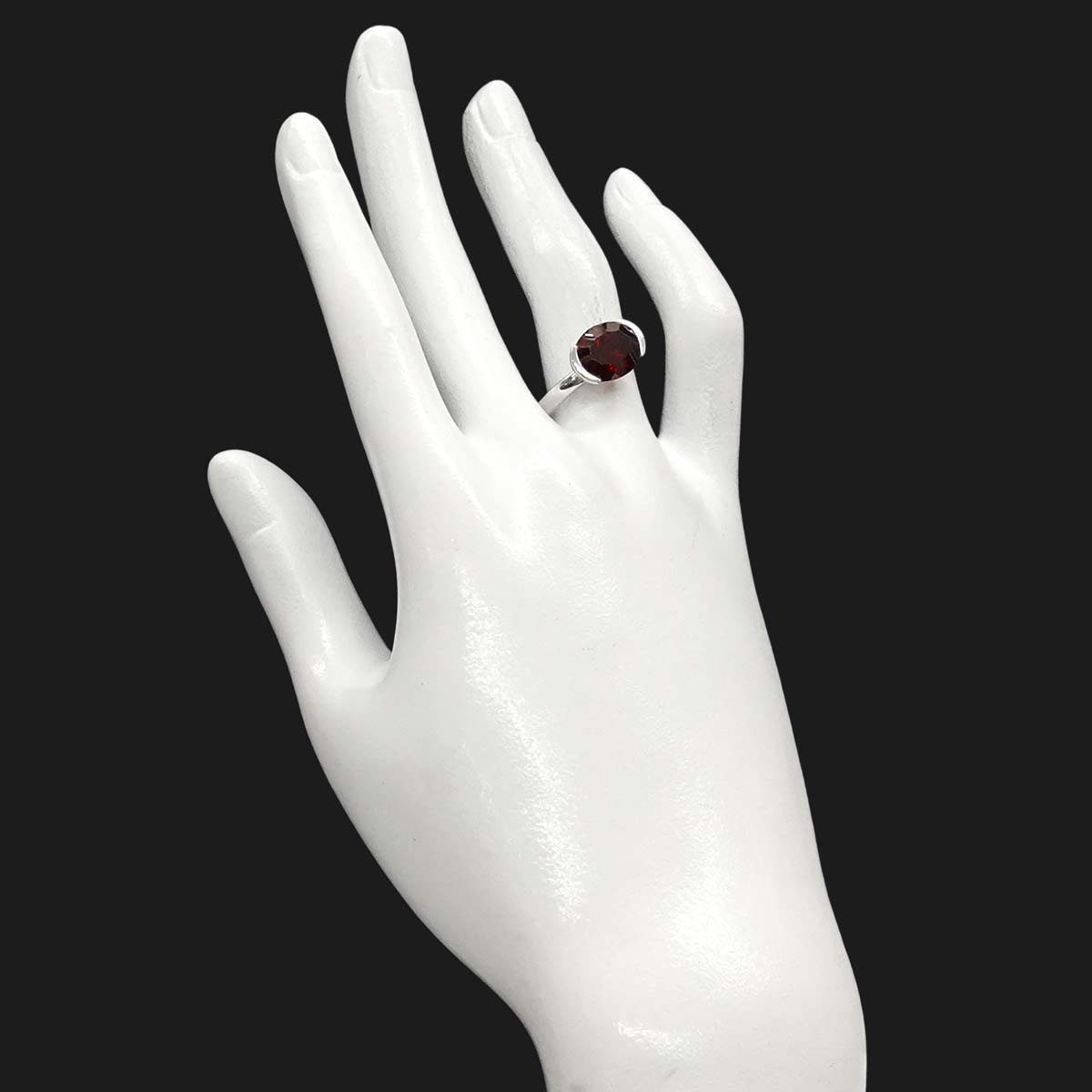 Garnet Diamond Ring 18K WG 750 size6.75(US)
