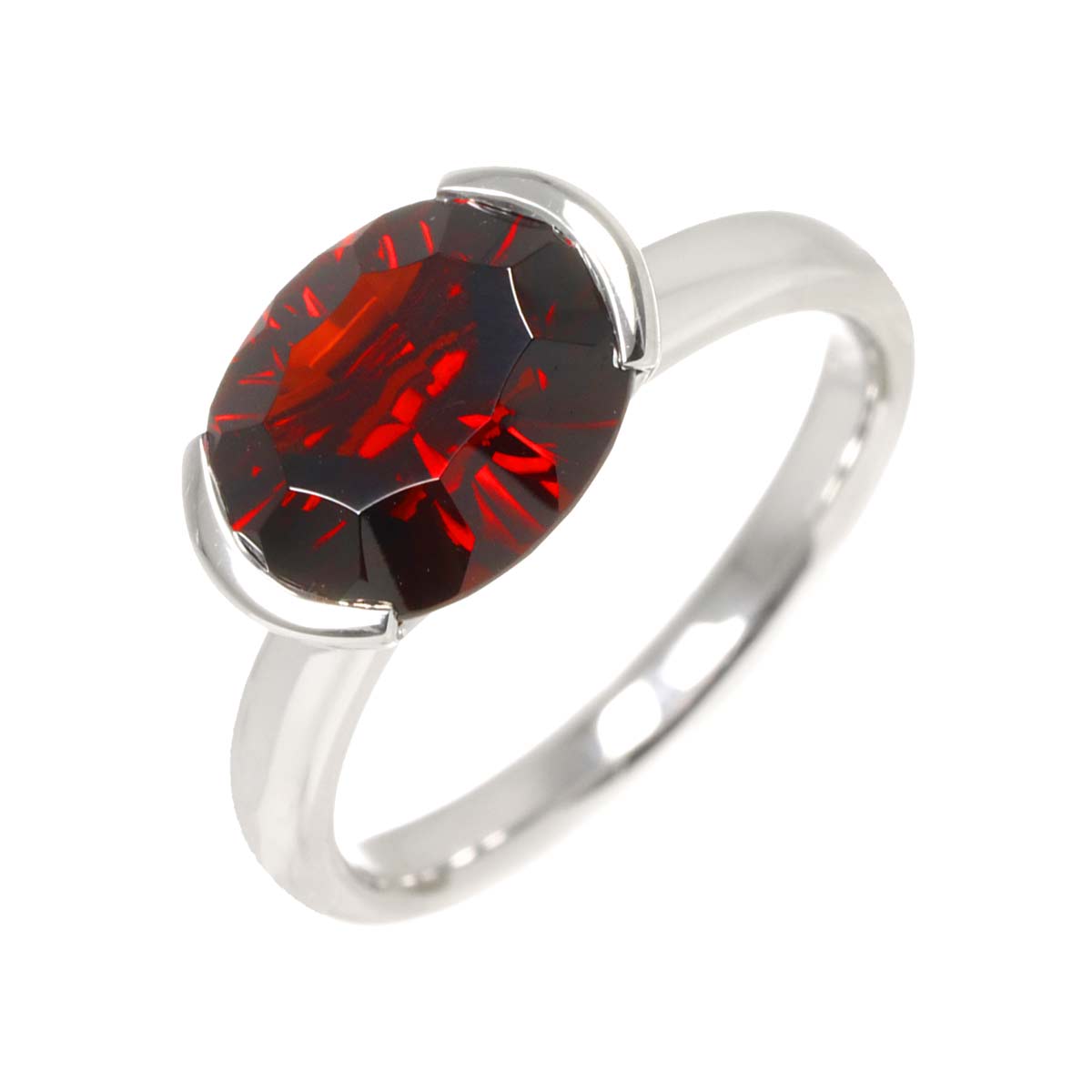 Garnet Diamond Ring 18K WG 750 size6.75(US)