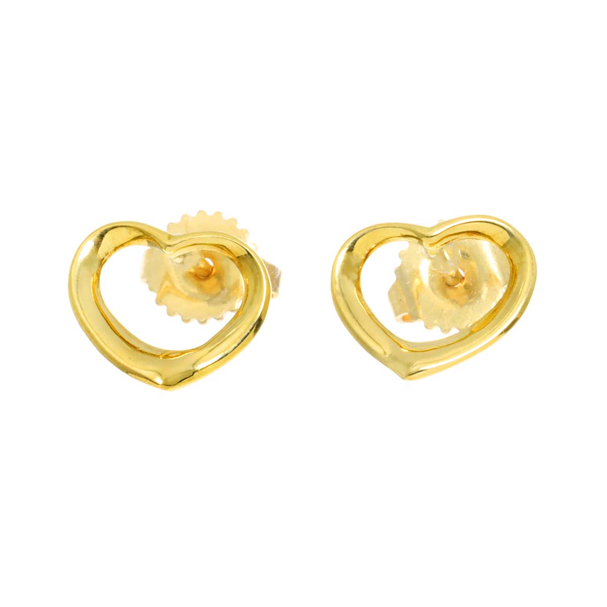 Open Heart Earrings Pierced 18K Yellow Gold 750