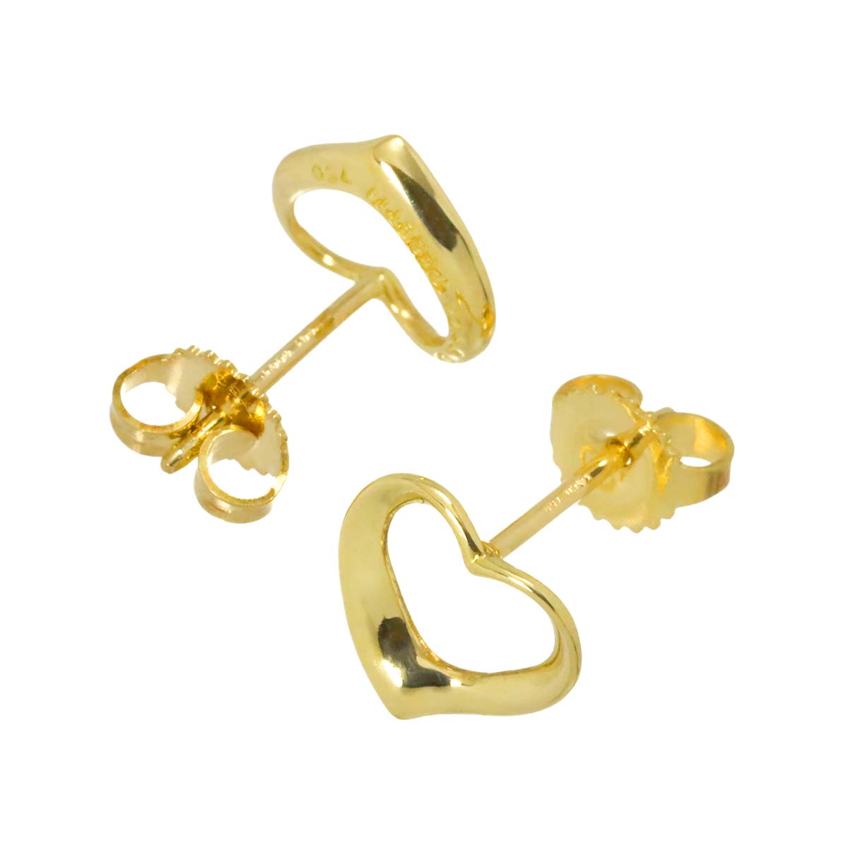 Open Heart Earrings Pierced 18K Yellow Gold 750