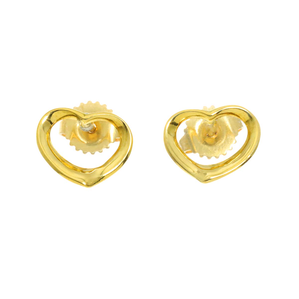 Open Heart Earrings Pierced 18K Yellow Gold 750