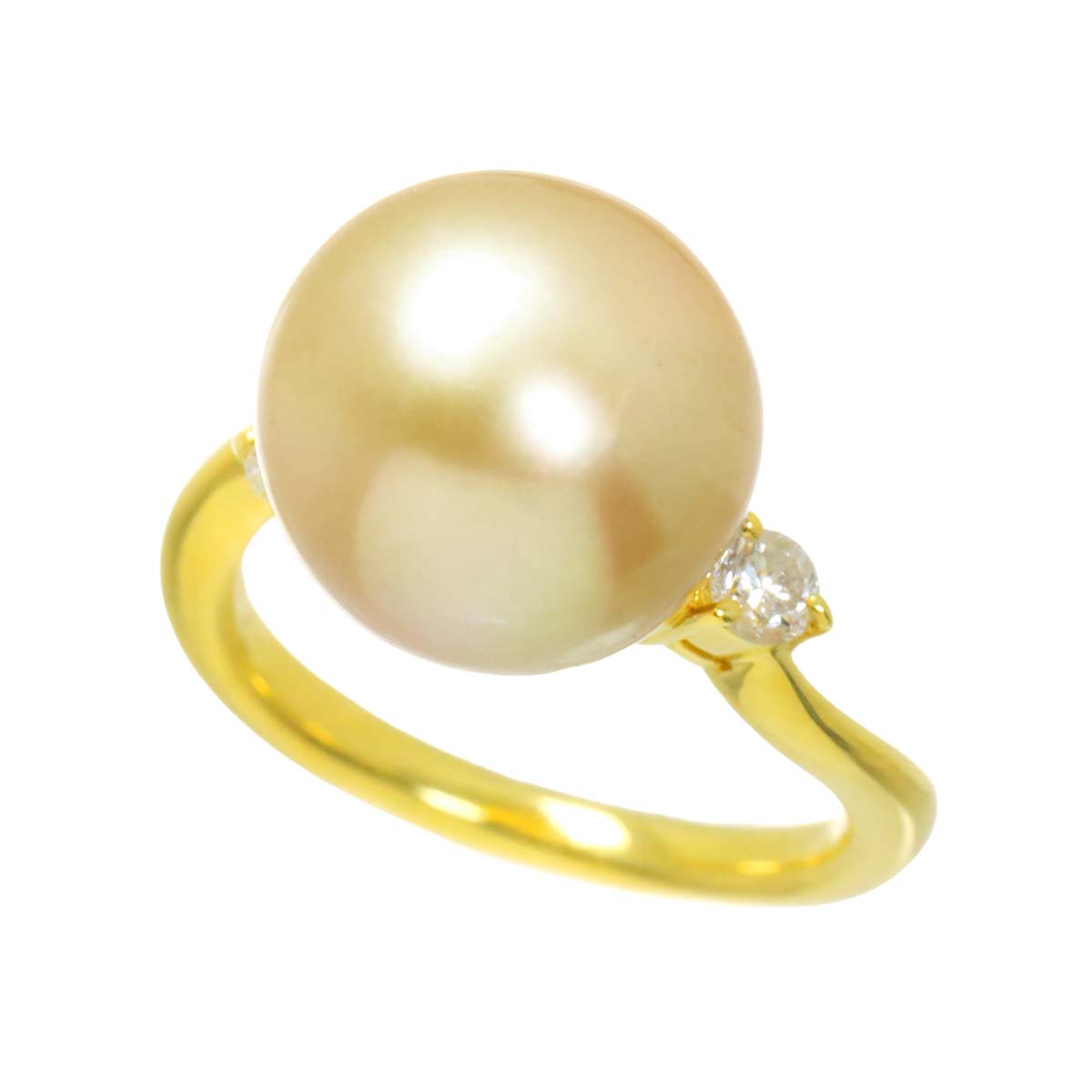 South Sea pearl 11.8mm Diamond 0.18ct Ring 18K K18 YG 750 5-5.25(US)