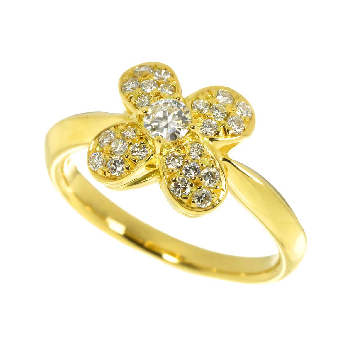 Diamond 0.43ct Ring 18K YG Yellow Gold 750 Size7.25(US)