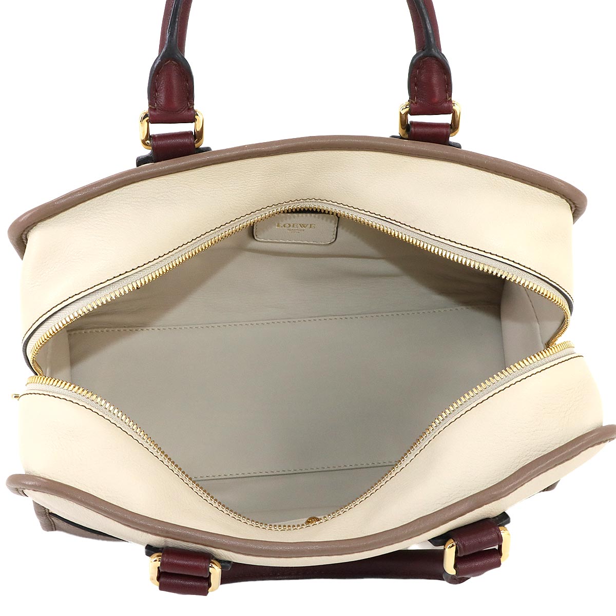 Amazona 28 Hand Bag Leather Beige Brown Bordeaux Purse