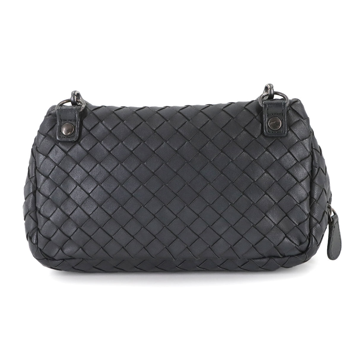 Intrecciato Chain Shoulder Bag Leather Black 310774