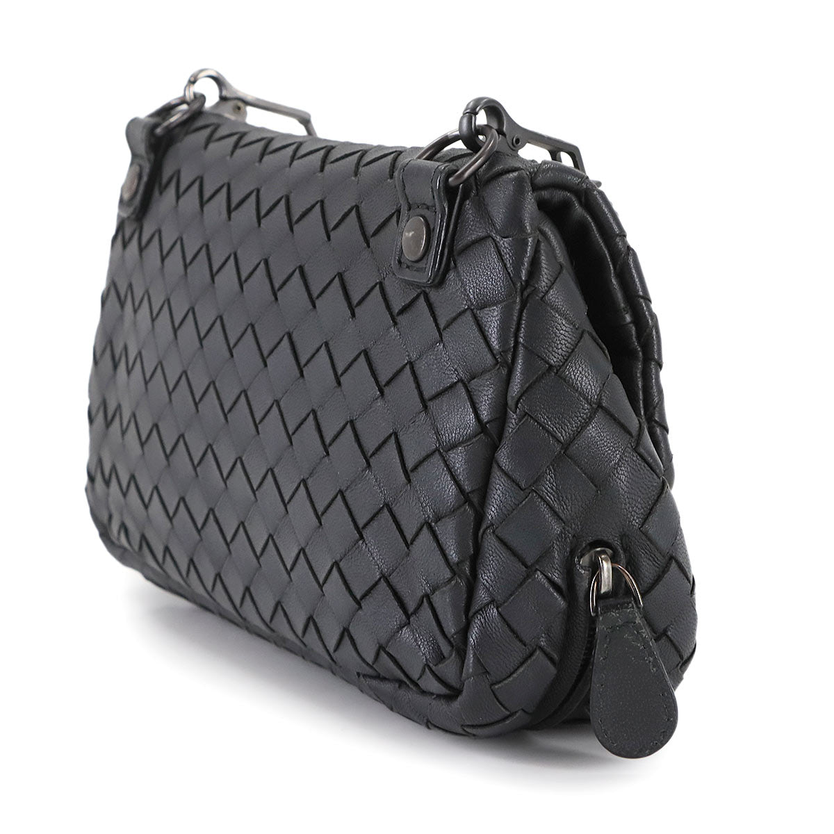 Intrecciato Chain Shoulder Bag Leather Black 310774