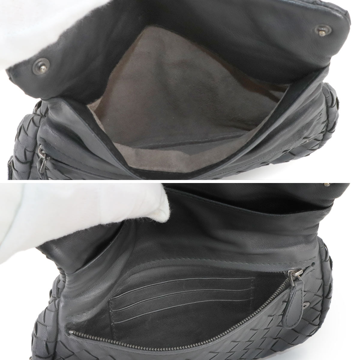 Intrecciato Chain Shoulder Bag Leather Black 310774