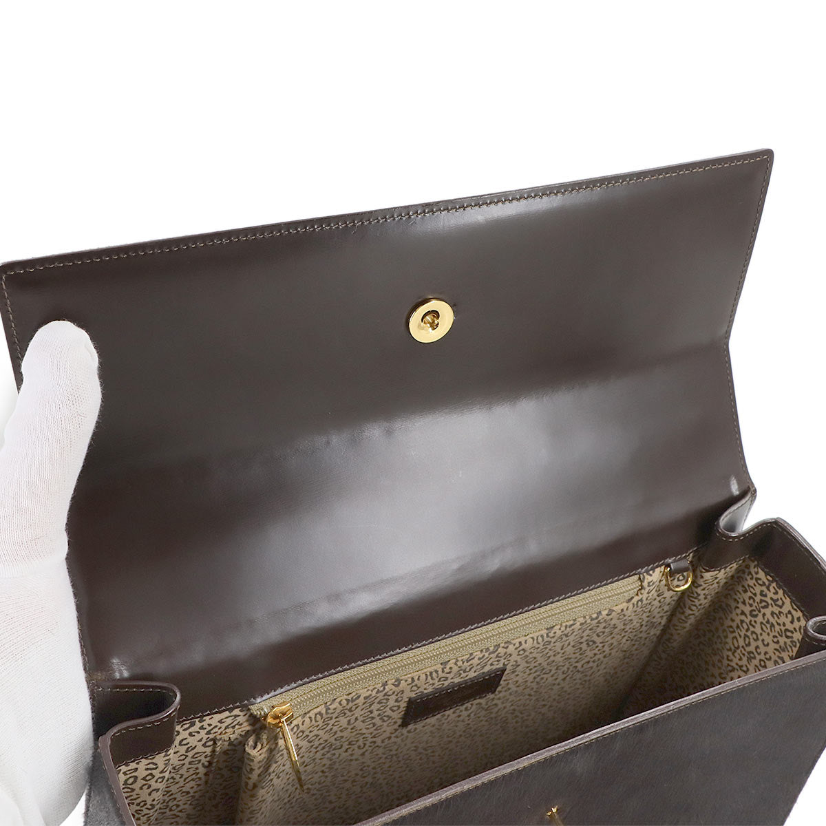 Panthere Hand Bag Unborm Leather Brown Purse