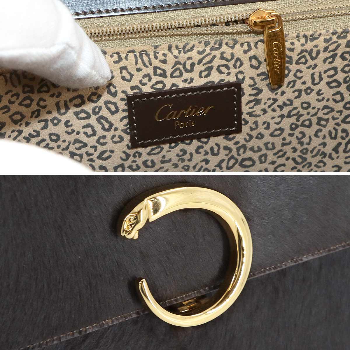 Panthere Hand Bag Unborm Leather Brown Purse