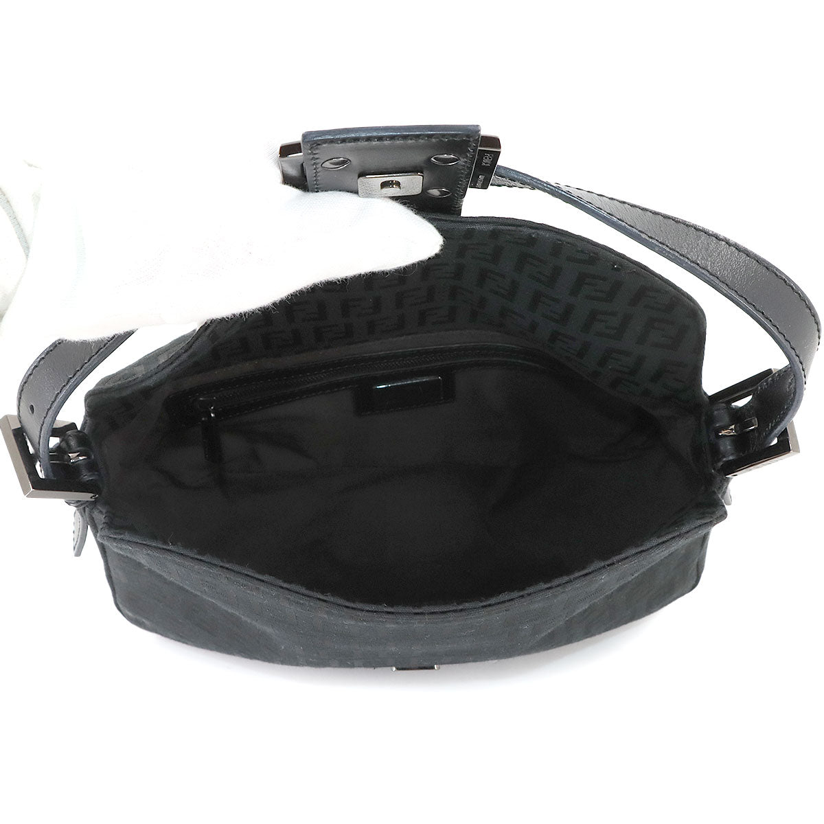 Zucchino Mamma Baguette Shoulder Bag Canvas Leather Black 8BR003