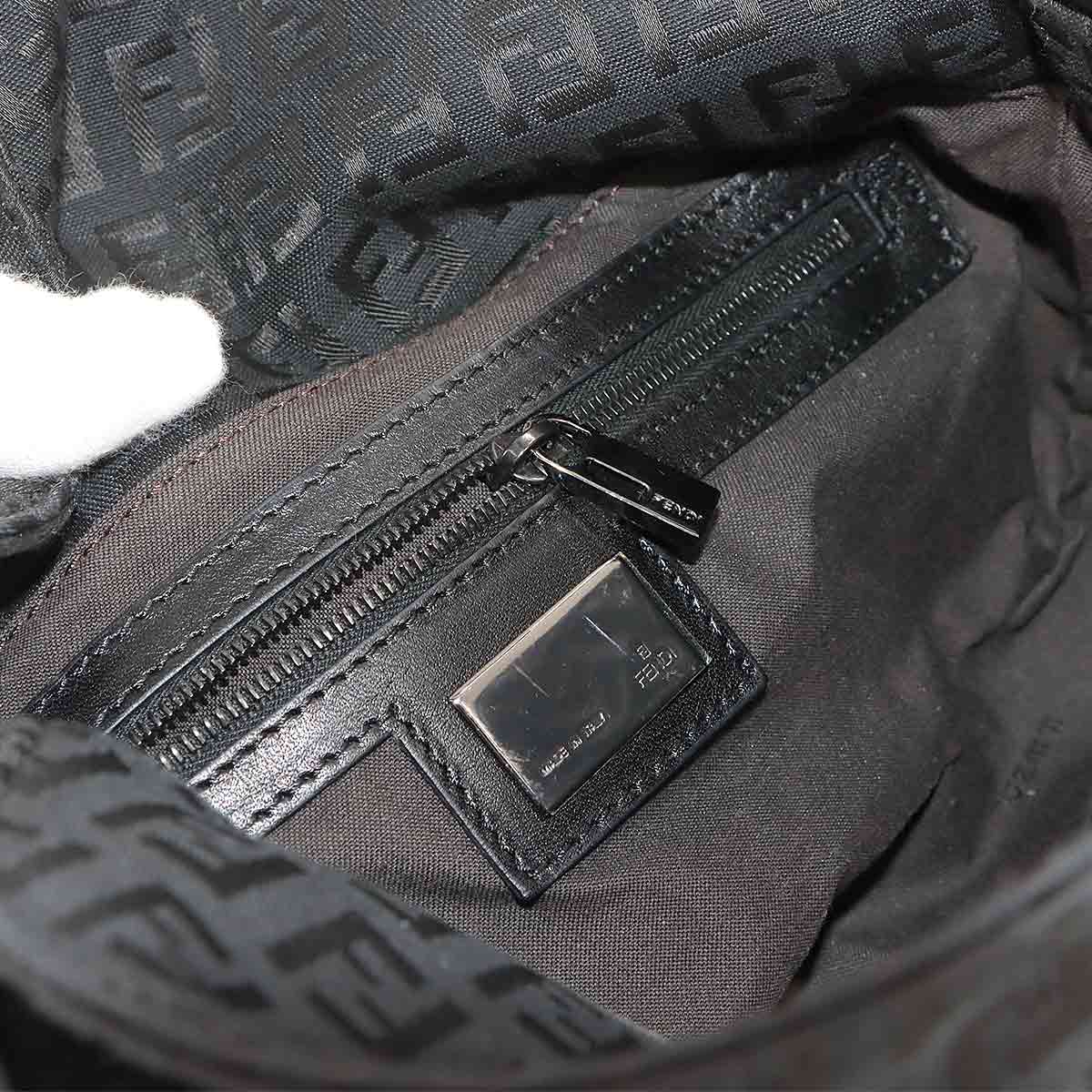 Zucchino Mamma Baguette Shoulder Bag Canvas Leather Black 8BR003