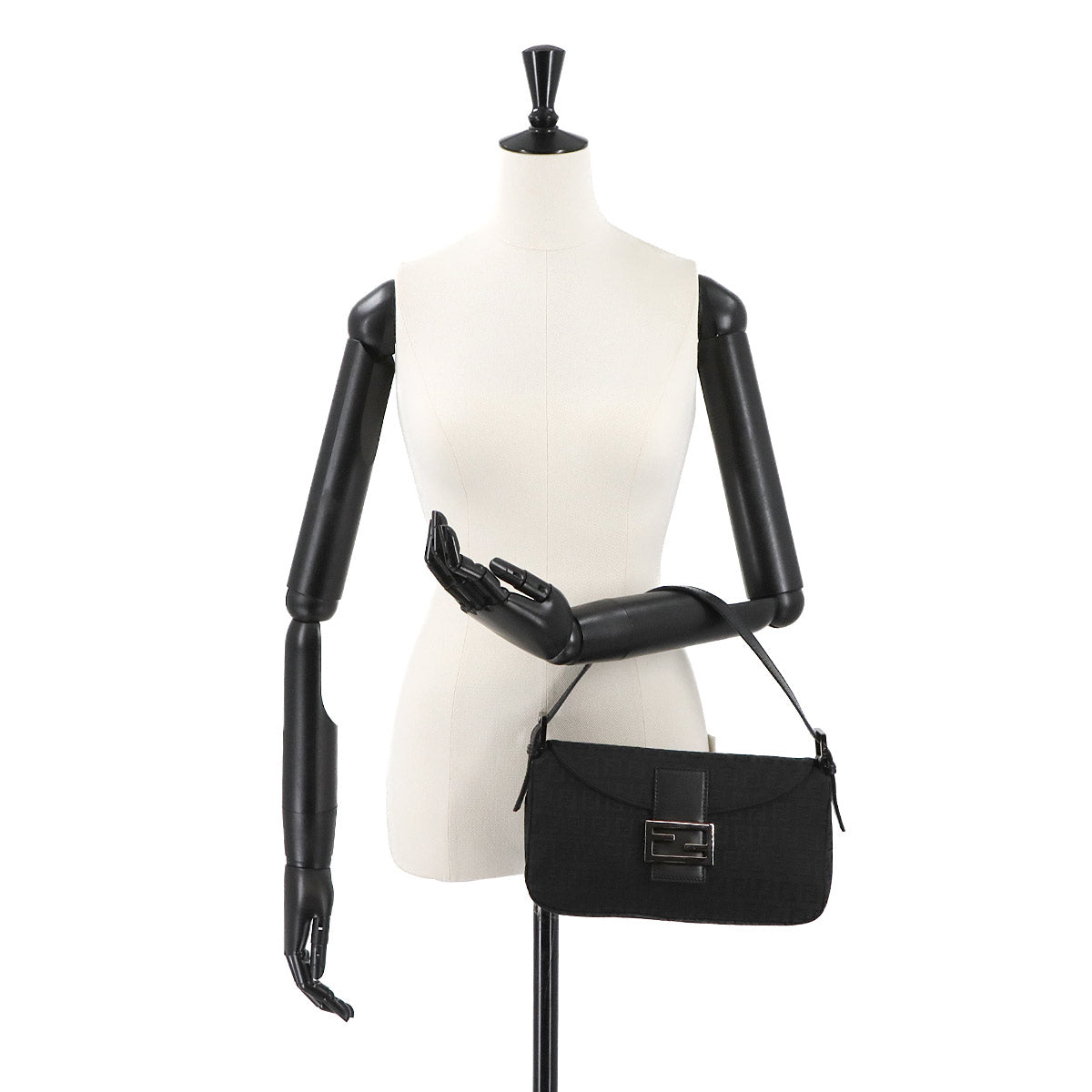 Zucchino Mamma Baguette Shoulder Bag Canvas Leather Black 8BR003