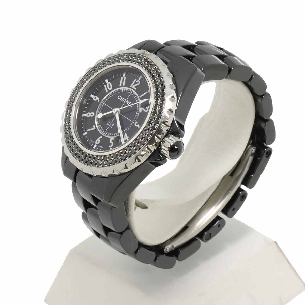 J12 H1416 Black Diamond Bezel Quartz Black Dial Ladies Watch