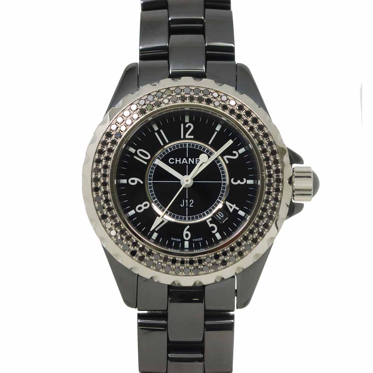 J12 H1416 Black Diamond Bezel Quartz Black Dial Ladies Watch