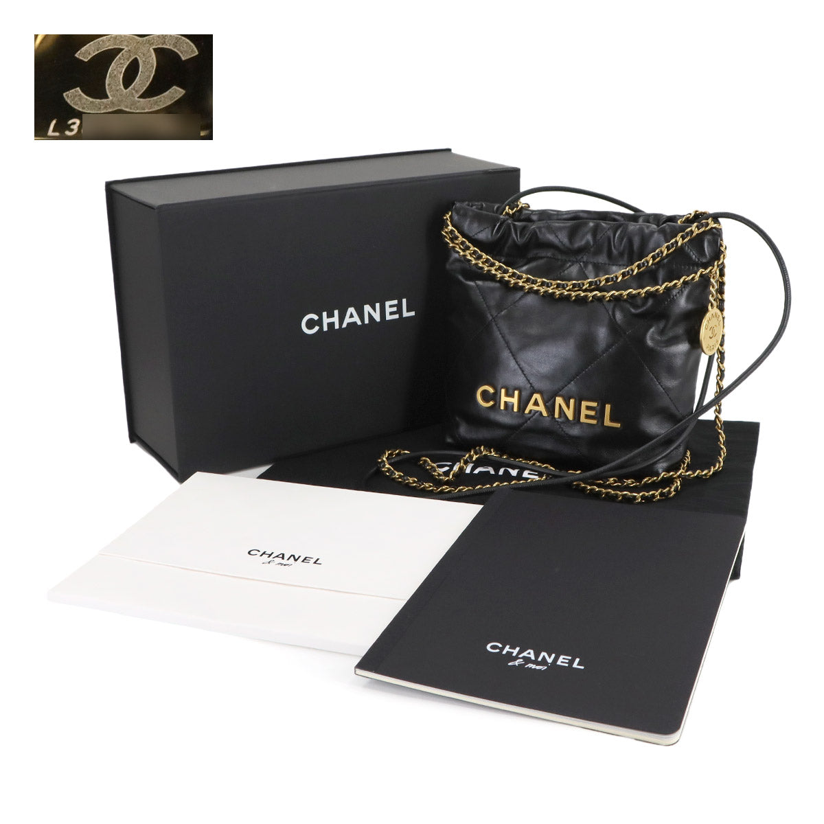 CHANEL 22 Mini Chain Hand Shoulder Bag Leather Black AS3980 Purse