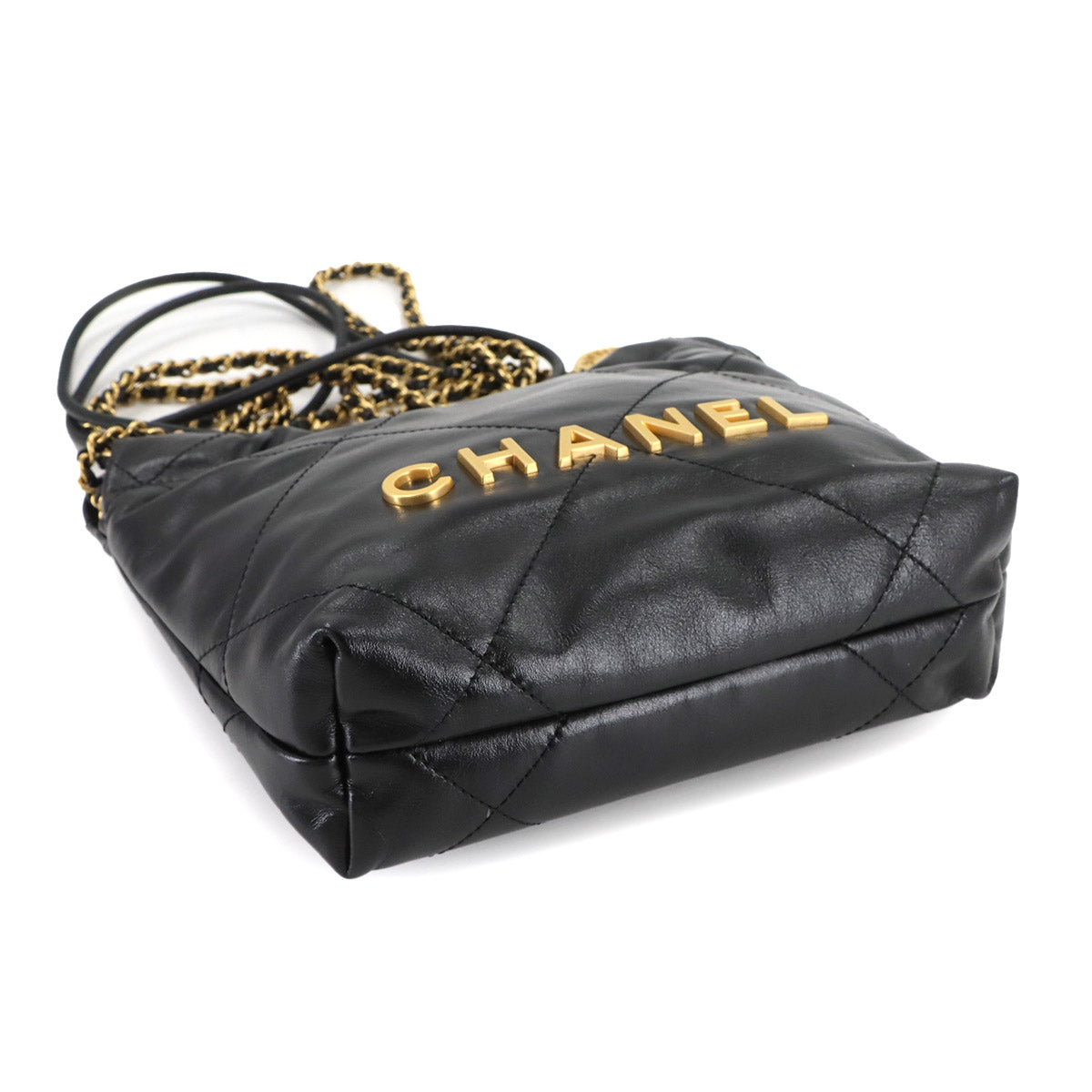 CHANEL 22 Mini Chain Hand Shoulder Bag Leather Black AS3980 Purse