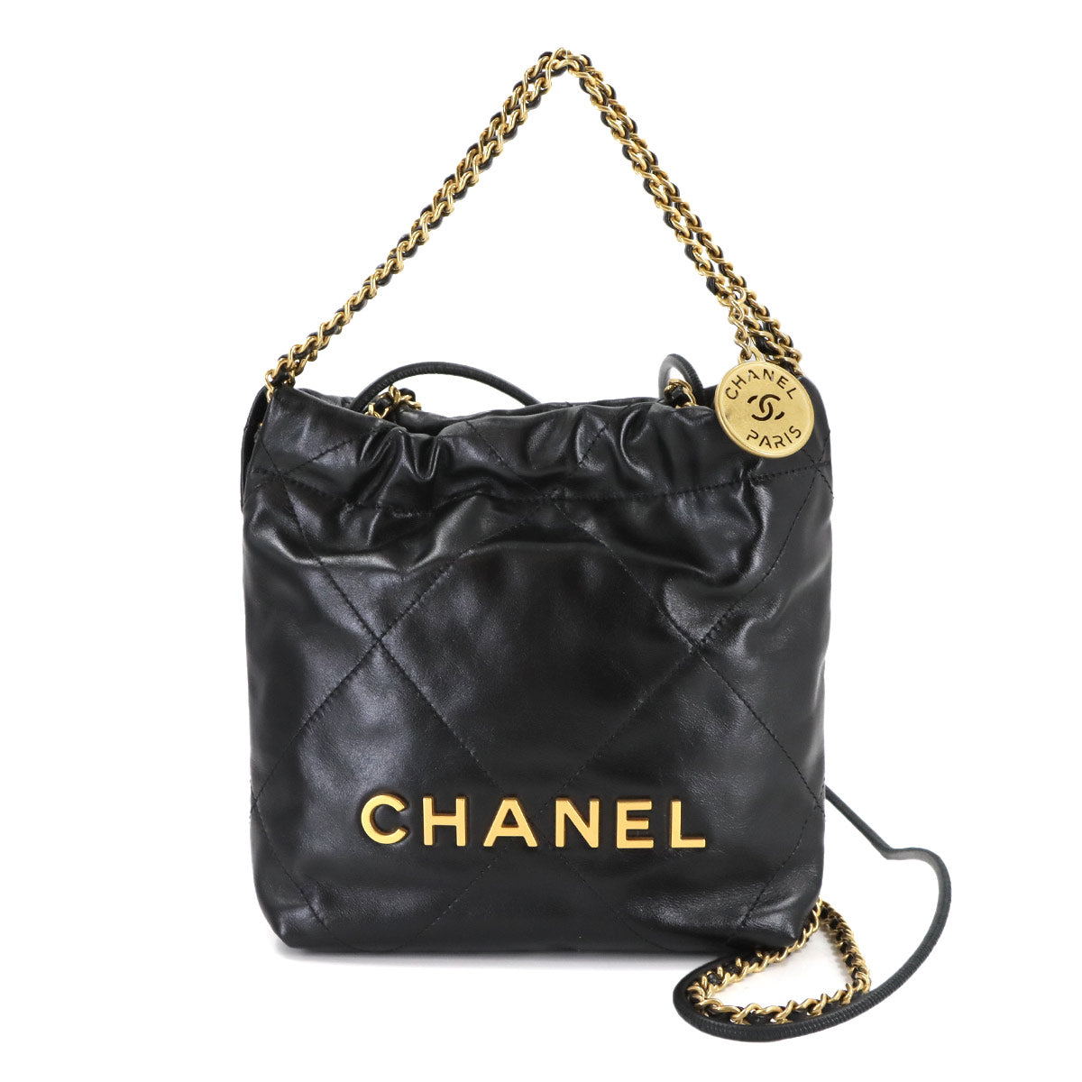 CHANEL 22 Mini Chain Hand Shoulder Bag Leather Black AS3980 Purse