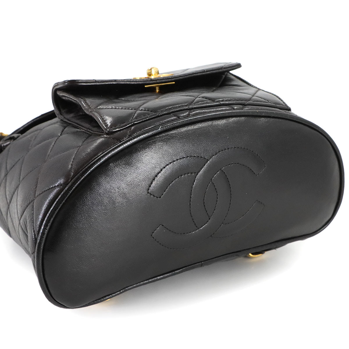 Matelasse Chain Backpack Leather Black duma Purse Vintage