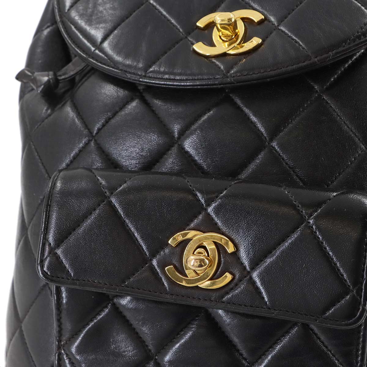 Matelasse Chain Backpack Leather Black duma Purse Vintage