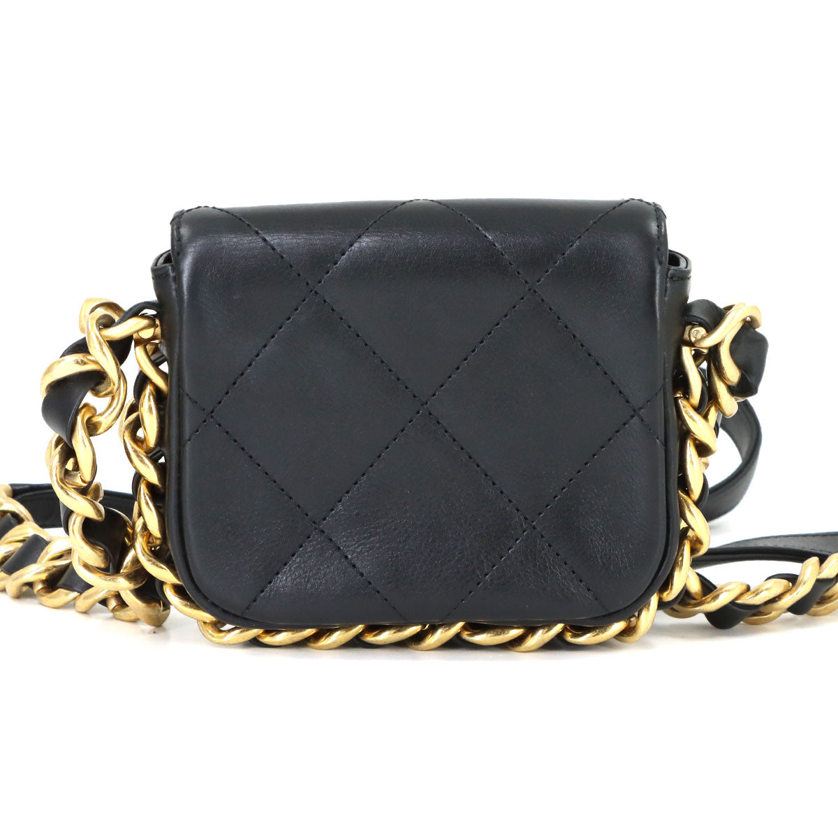 Mini Matelasse Chain Shoulder Bag Leather Black AS2833 Purse
