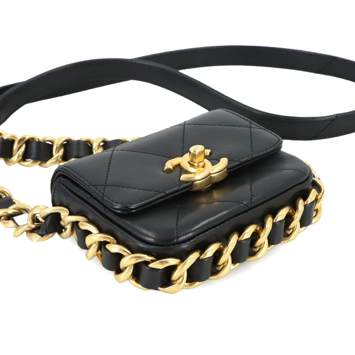 Mini Matelasse Chain Shoulder Bag Leather Black AS2833 Purse