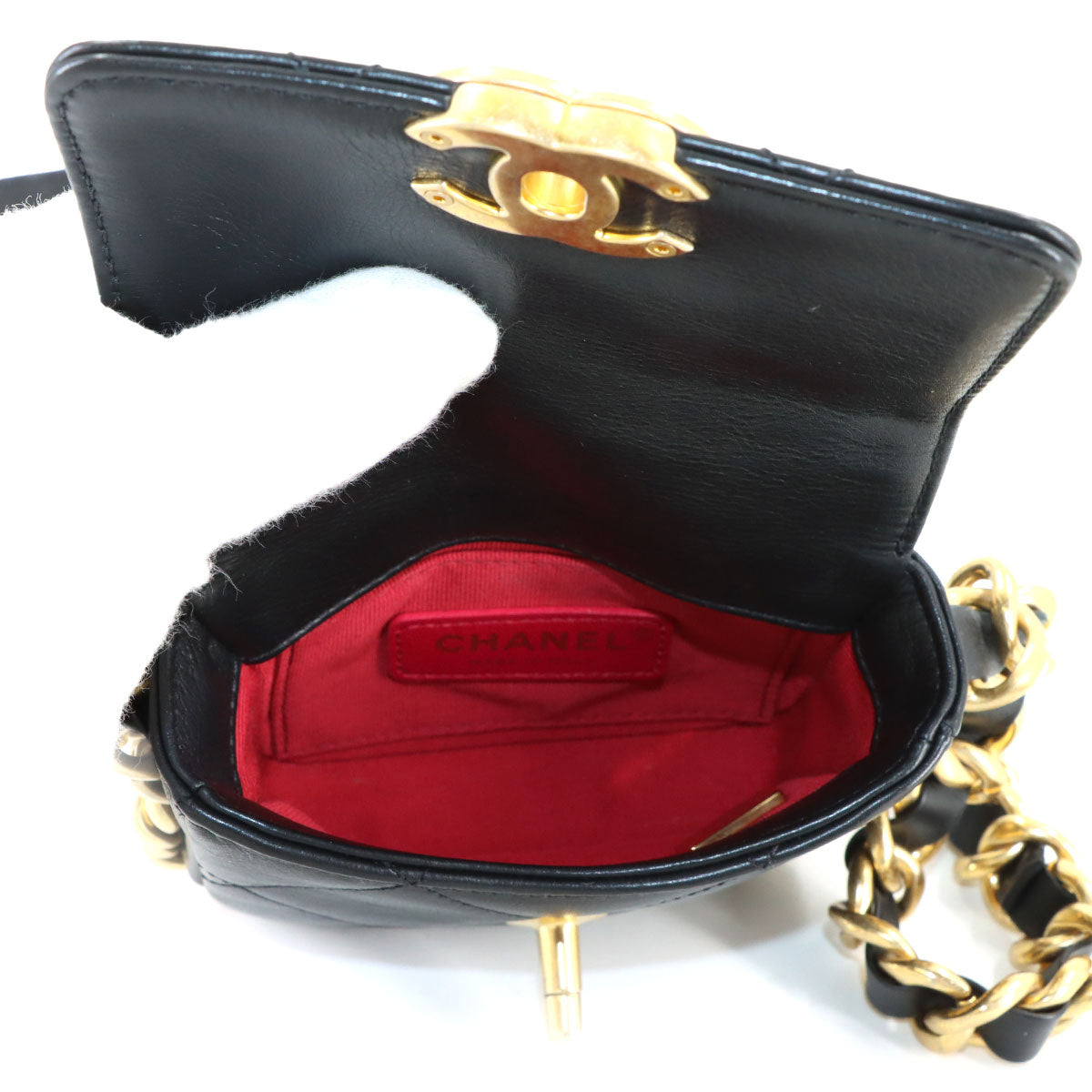 Mini Matelasse Chain Shoulder Bag Leather Black AS2833 Purse