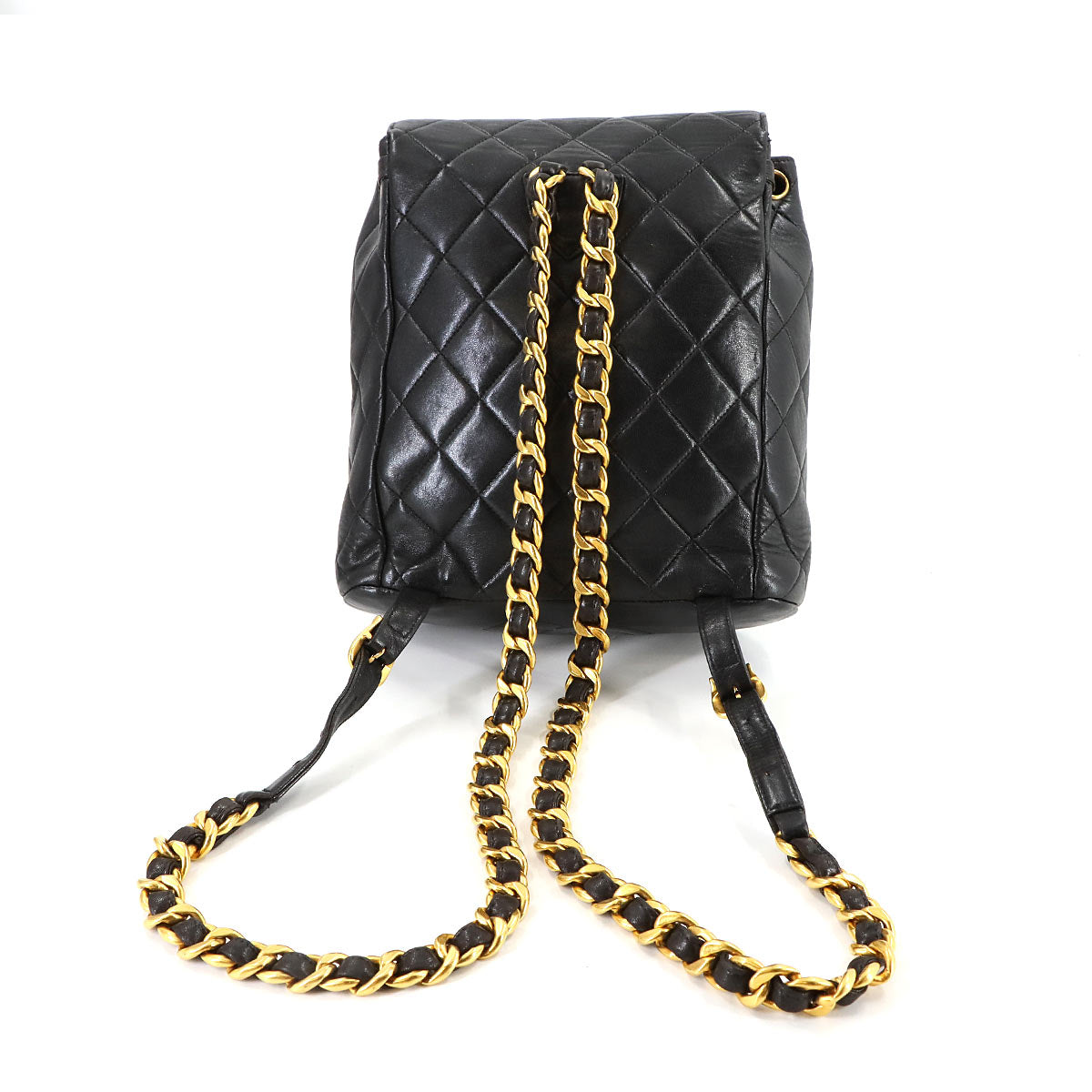 Matelasse Chain Backpack Leather Black duma Purse Vintage