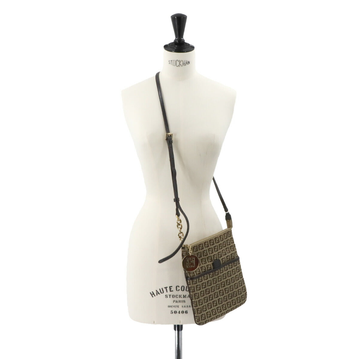 Zucchino Shoulder Bag Canvas Leather Beige Brown 8BT150 Purse