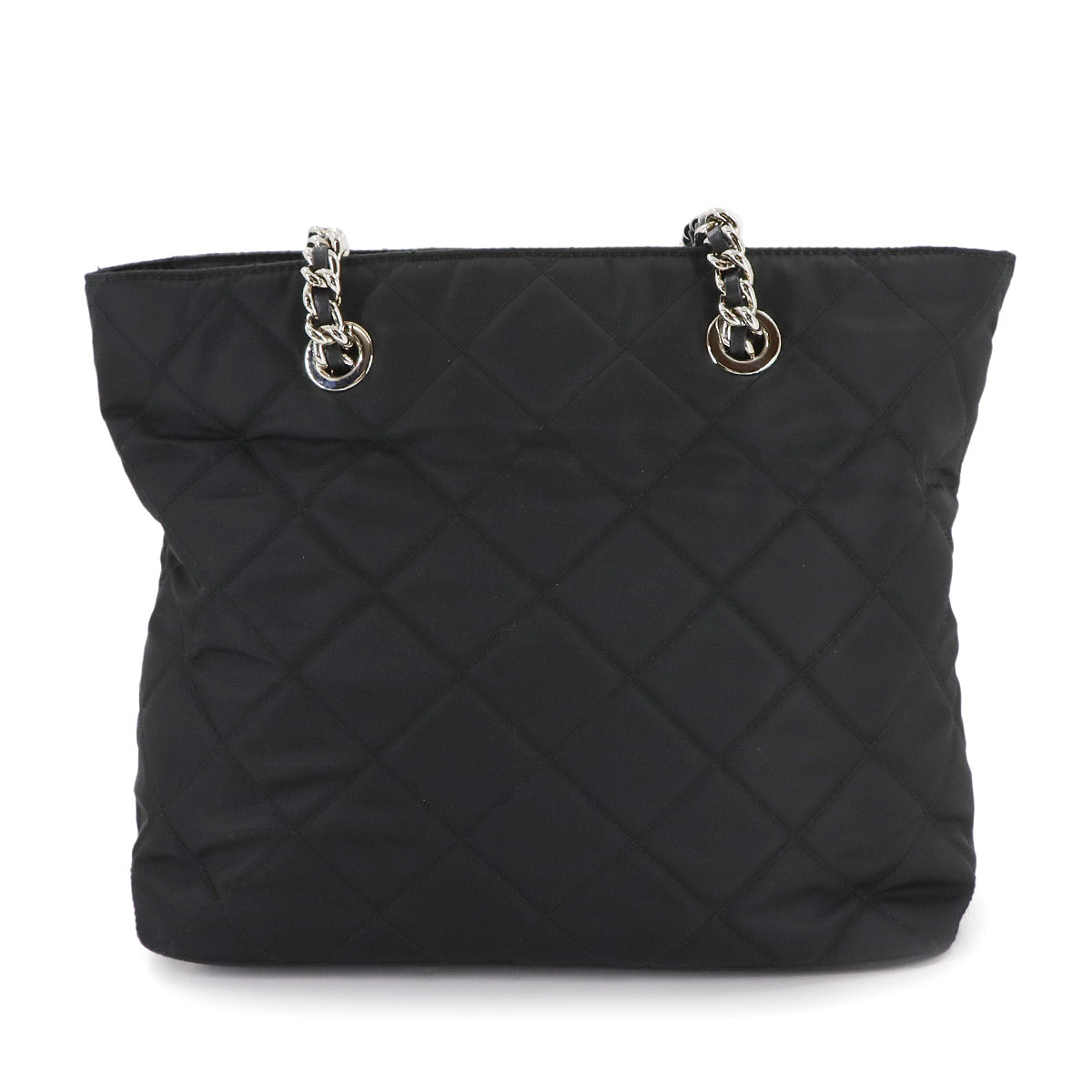Quilted Chain Tote Bag Nylon Leather Black 1BG017 Purse