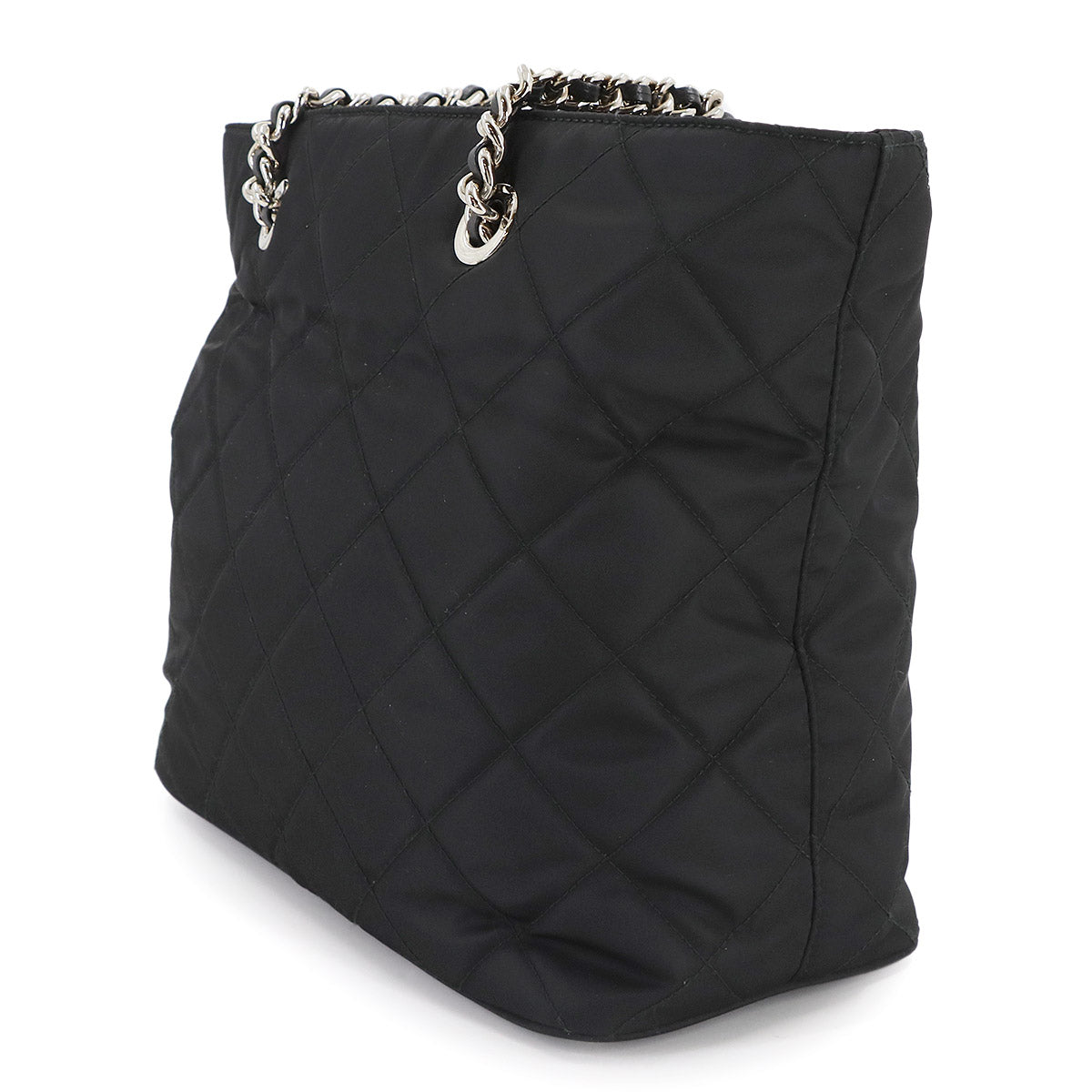 Quilted Chain Tote Bag Nylon Leather Black 1BG017 Purse