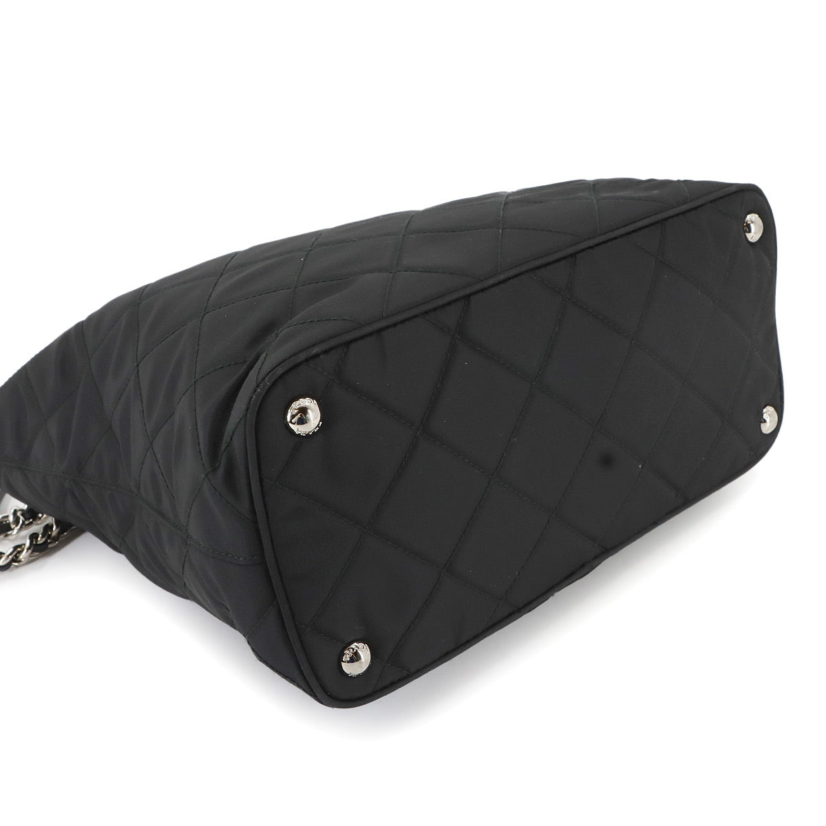 Quilted Chain Tote Bag Nylon Leather Black 1BG017 Purse