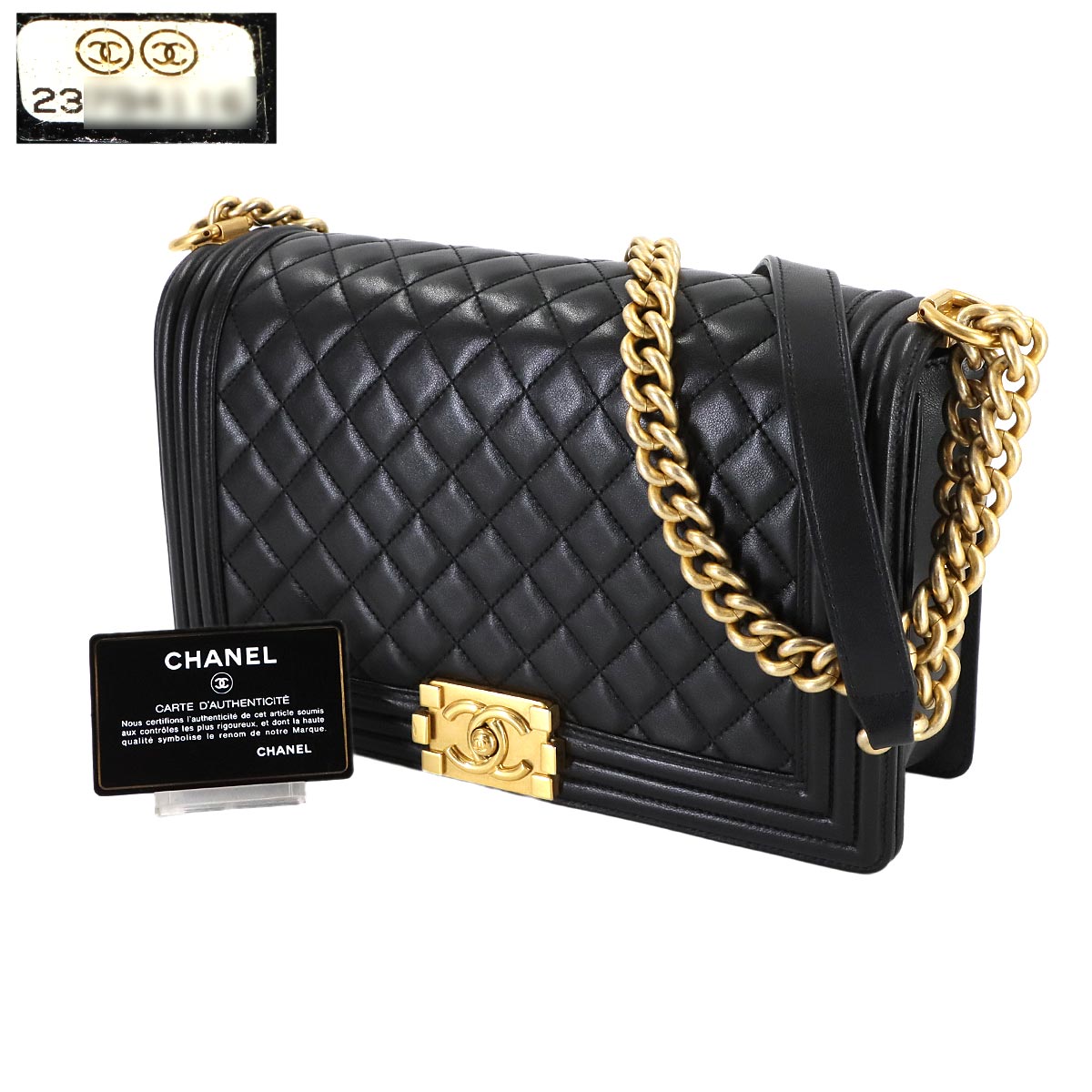 BOY CHANEL Large Chain houlder Bag Leather Black A92193 Purse