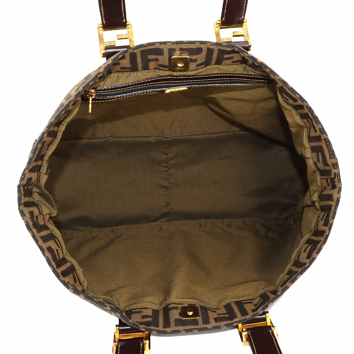 Zucca Tote Bag Canvas Leather Brown Black 26329 FF Purse