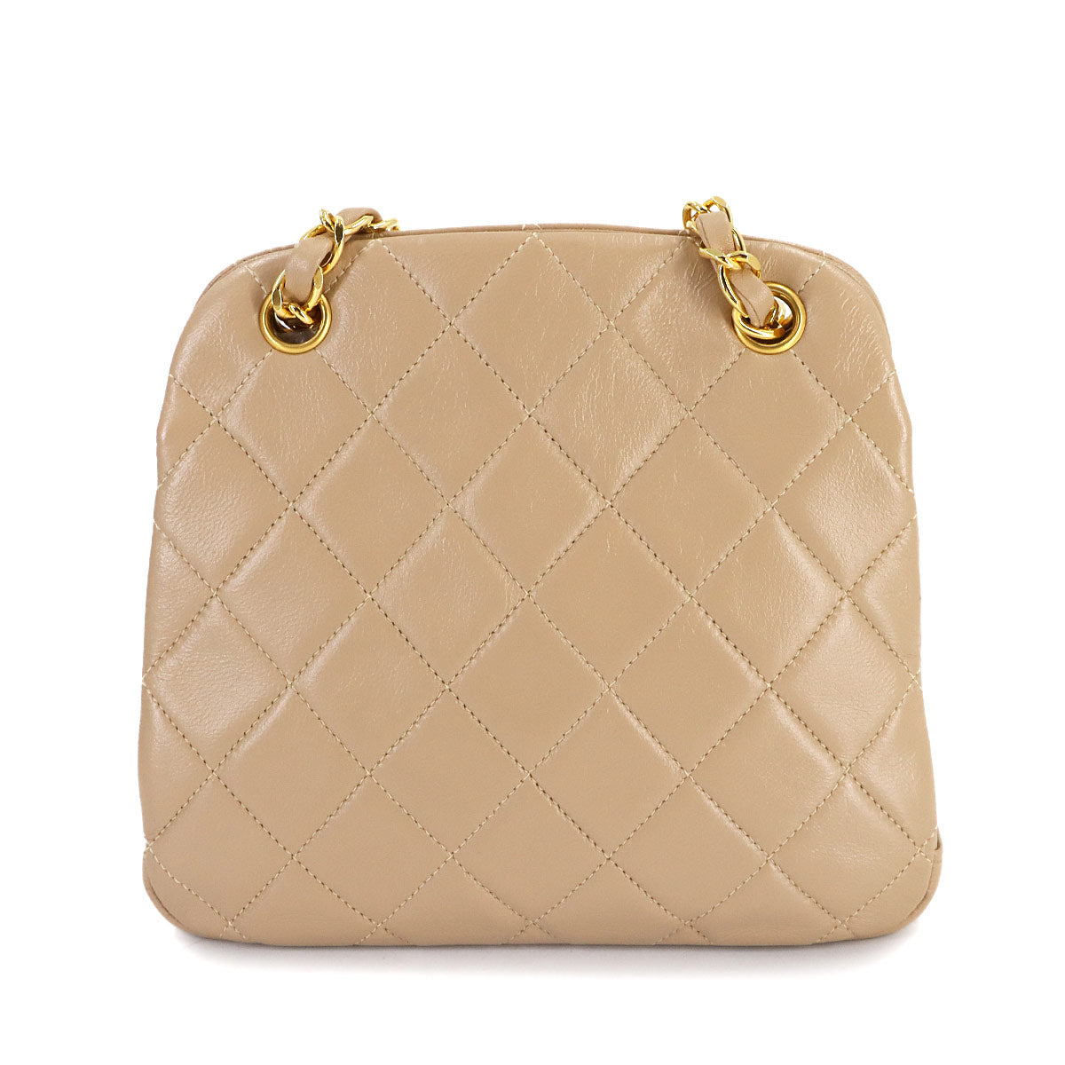 Matelasse Chain Shoulder Bag Leather Beige Vintage