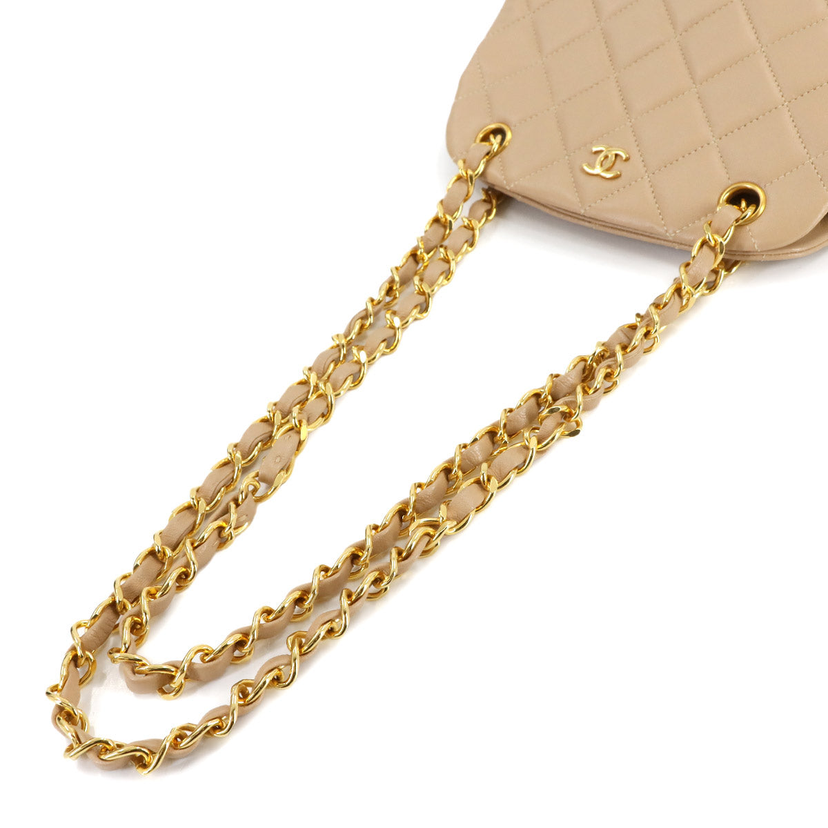 Matelasse Chain Shoulder Bag Leather Beige Vintage