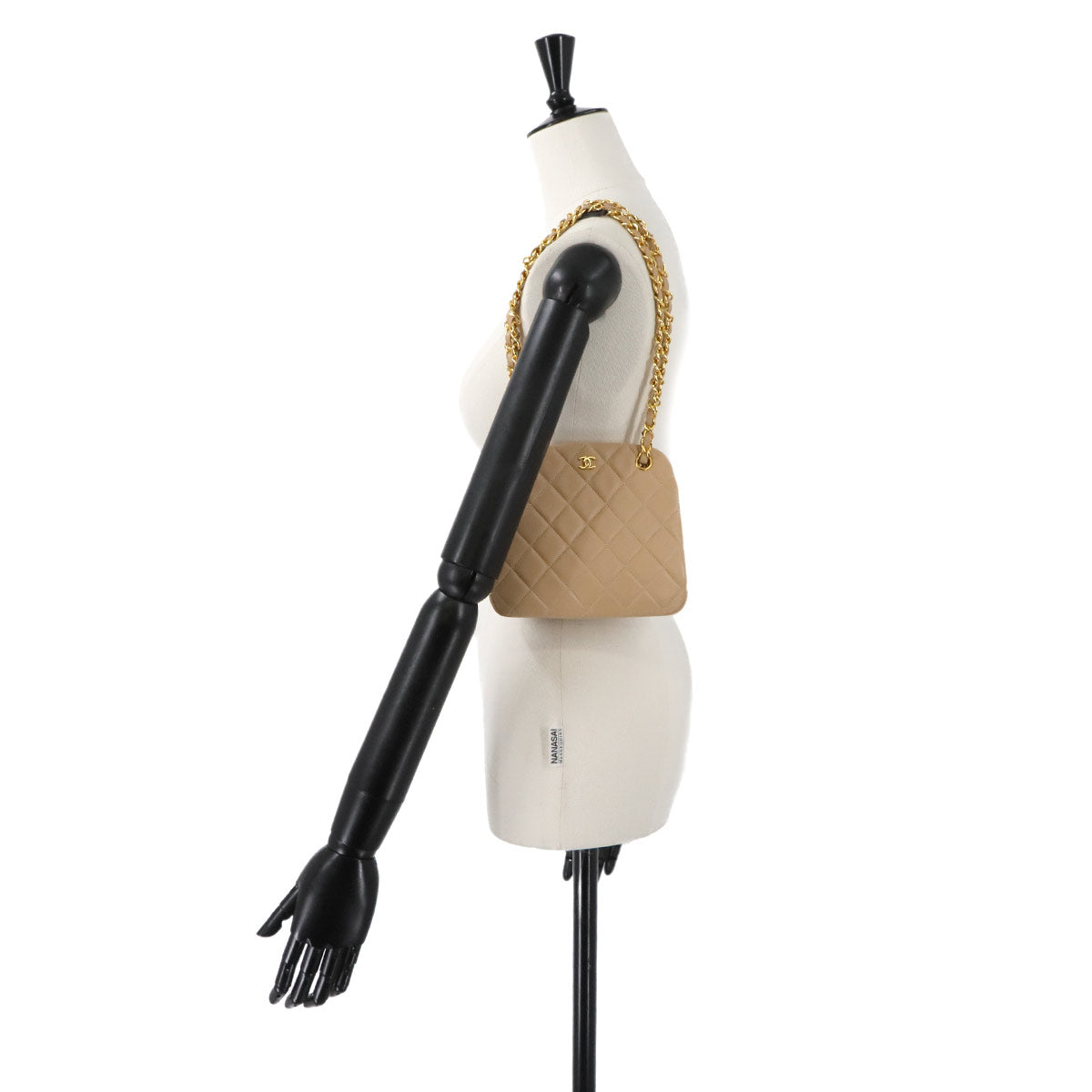 Matelasse Chain Shoulder Bag Leather Beige Vintage