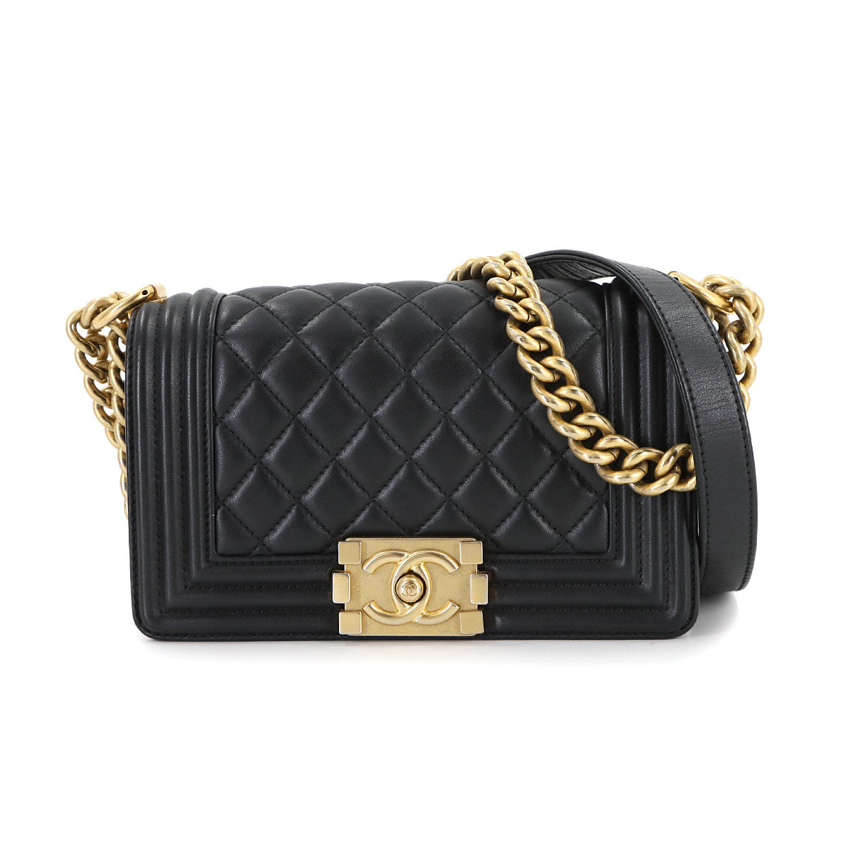 BOY CHANEL Small Chain Shoulder Bag Leather Black A67085