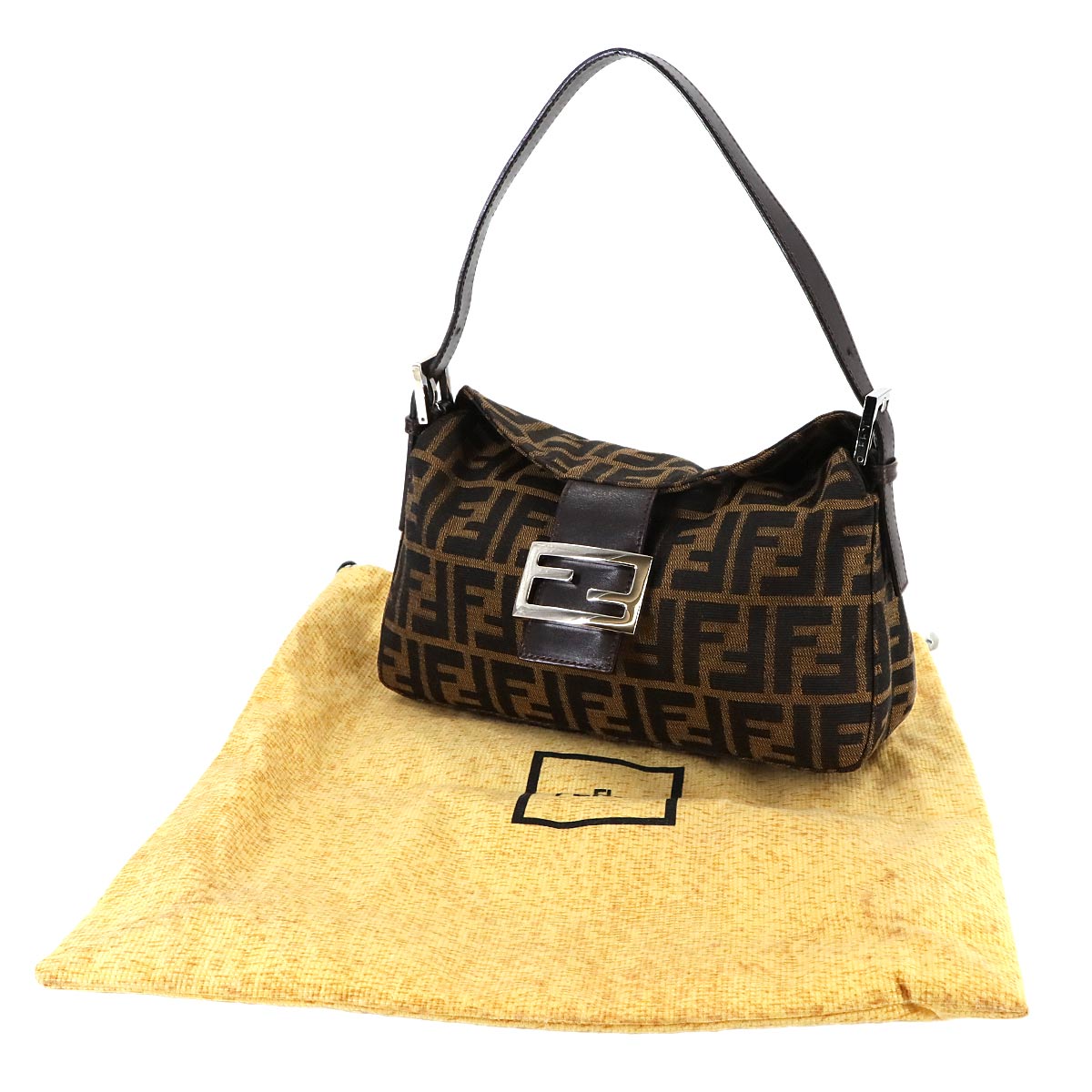 Zucca Shoulder Bag Canvas Leather Brown 26725 Purse