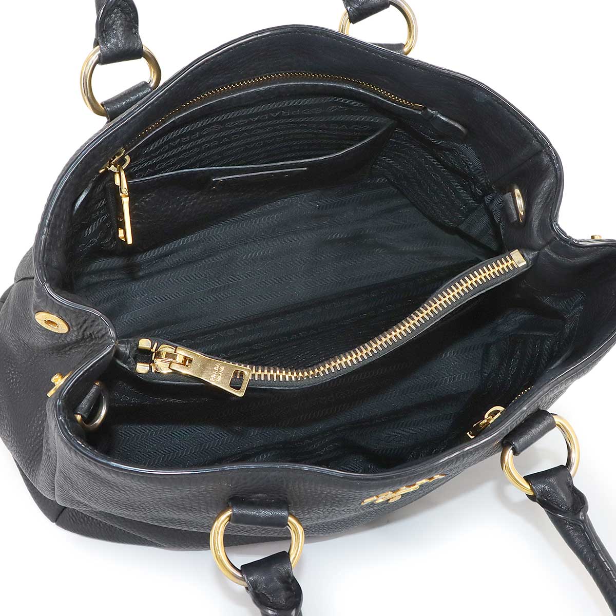 PRADA Hand Shoulder Bag Leather Black Purse