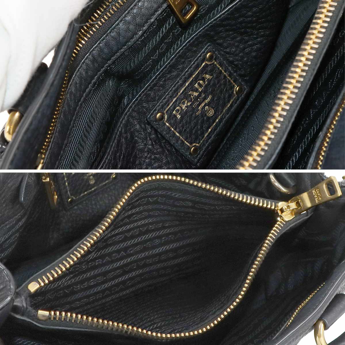 PRADA Hand Shoulder Bag Leather Black Purse