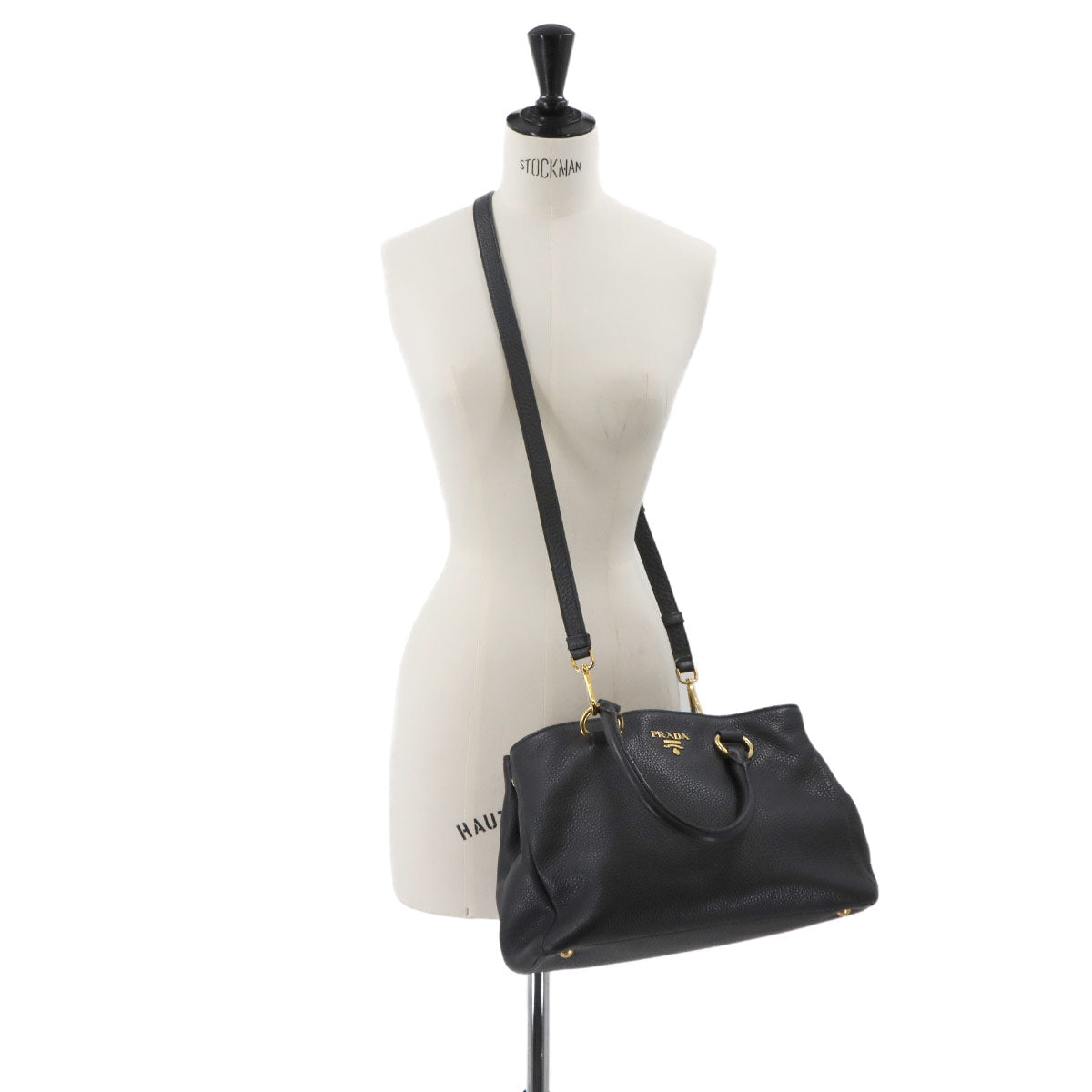 PRADA Hand Shoulder Bag Leather Black Purse