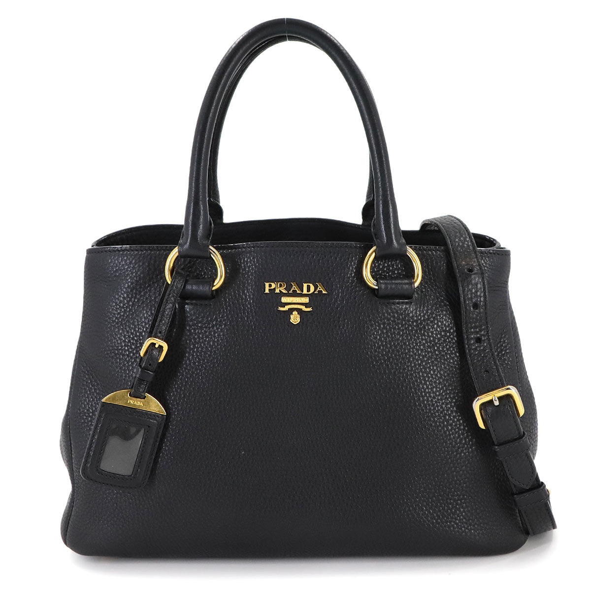 PRADA Hand Shoulder Bag Leather Black Purse