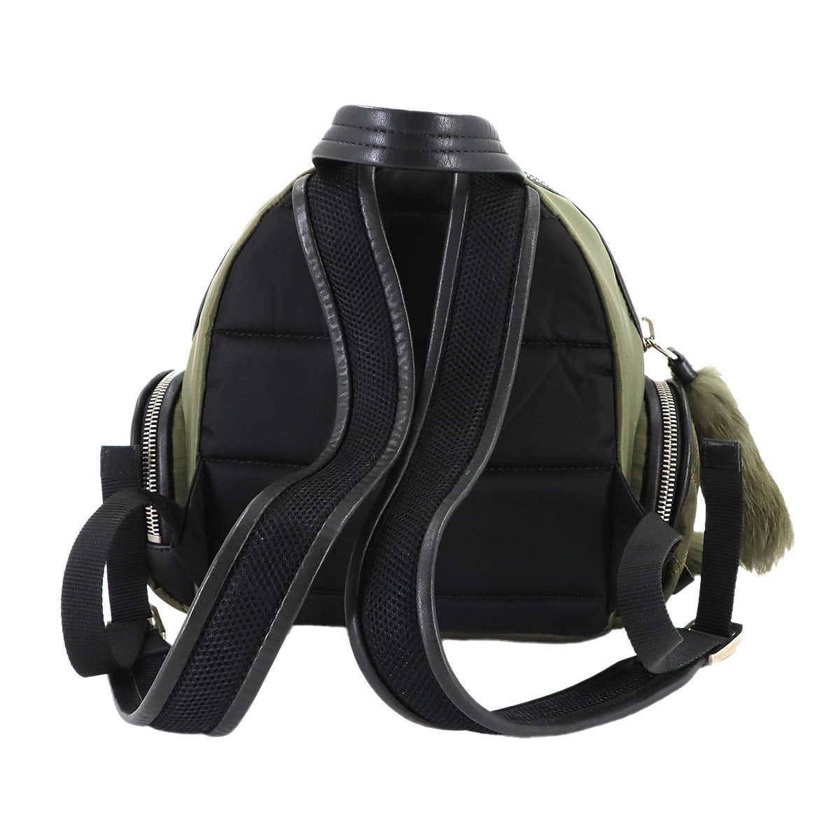 Florine Zaino Back Pack Nylon Leather Fur Khaki Black Purse