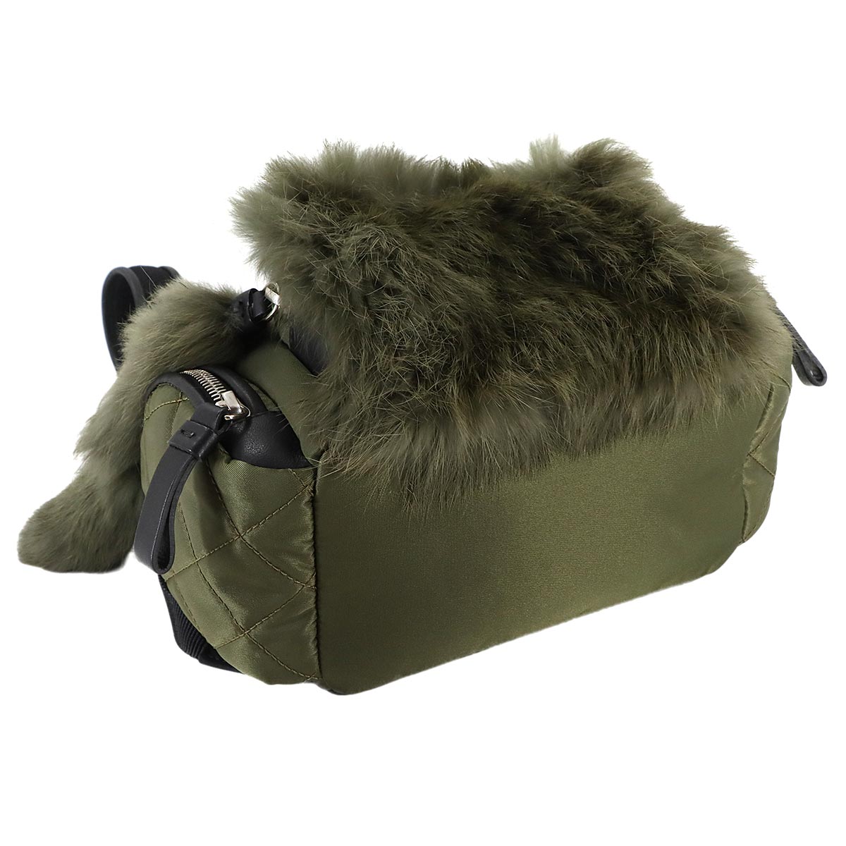 Florine Zaino Back Pack Nylon Leather Fur Khaki Black Purse