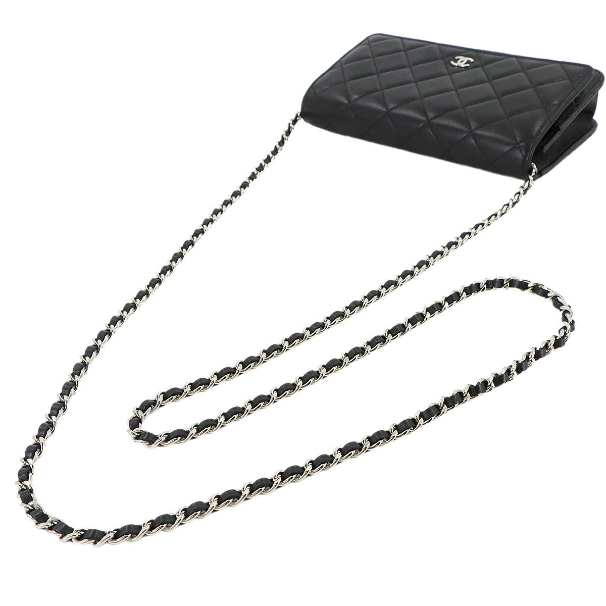 Matelasse Classic Chain Wallet Leather Black AP0250