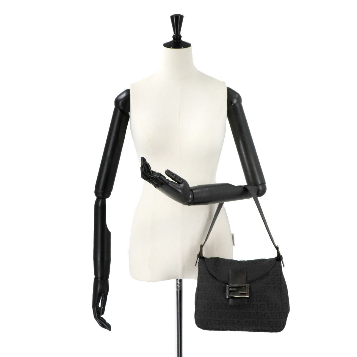 Zucchino Mamma Baguette Shoulder Bag Canvas Leather Black 8BR004