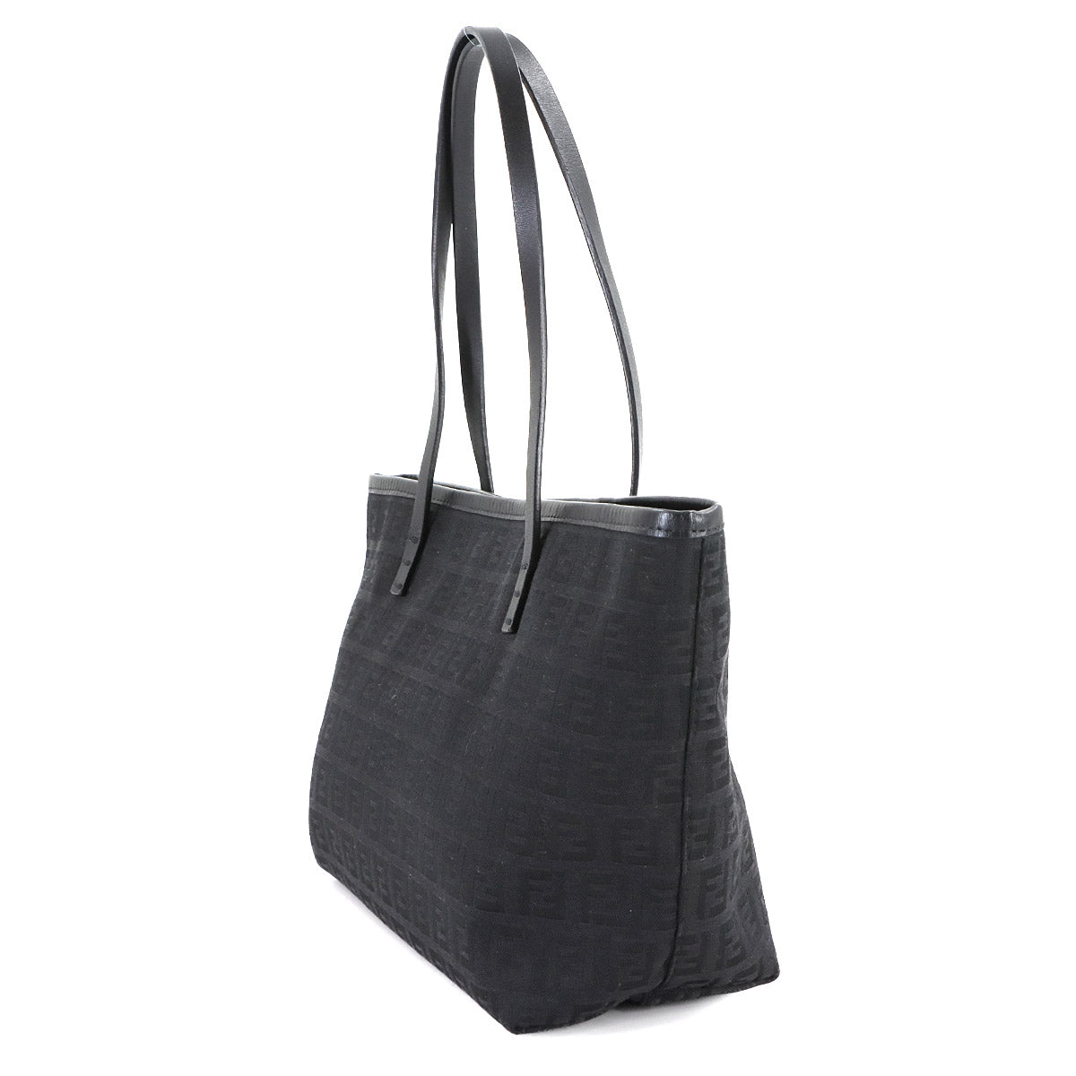 FENDI Zucchino Tote Bag Canvas Leather Black 8BH075 FF Purse