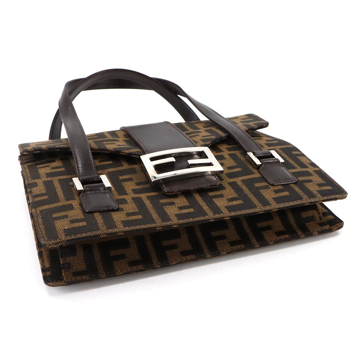 Zucca Hand Bag Canvas Leather Brown Black Vintage Purse